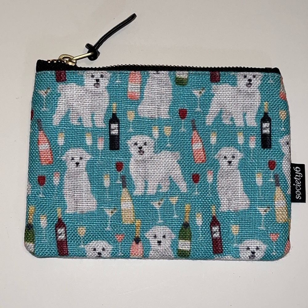 Society6 Dog, Wine Bottles & Wine Glasses Print Zippered Pouch